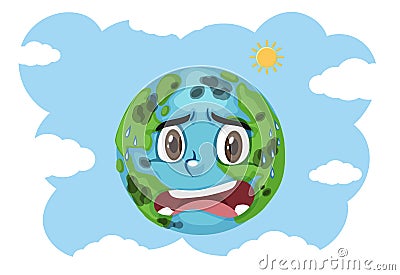 Pollution on earth crying with blue sky background Cartoon Illustration