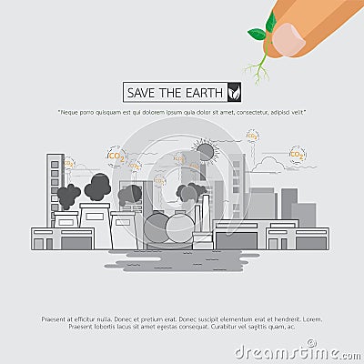 Without pollution of greenhouse effect. Cartoon Illustration