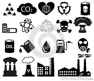 Pollution icons set Vector Illustration