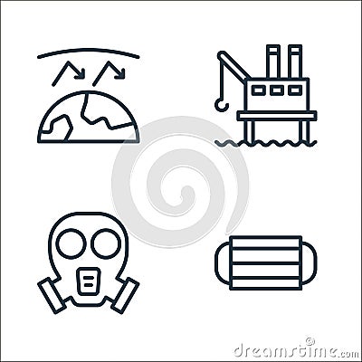 pollution line icons. linear set. quality vector line set such as mask, gas mask, oil rig Vector Illustration