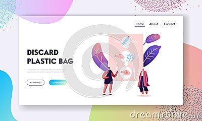 Pollution, Microplastic in Food Ecological Problem Landing Page Template. Female Characters Presenting Infographics Vector Illustration
