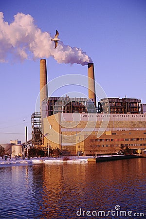 Pollution from smokestacks Editorial Stock Photo