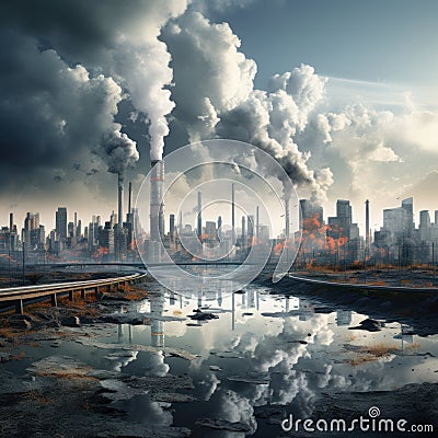 Pollution is very worrying and air pollution from factory funnels which produces carbon dioxide Stock Photo