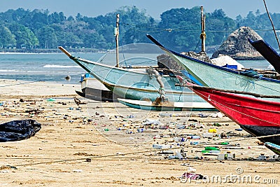 Pollution world ocean water with waste, plastics garbage. Stock Photo
