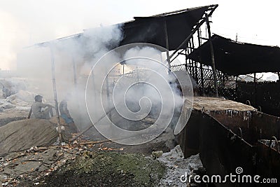 Pollutions at Hazaribagh tannery of Bangladesh Editorial Stock Photo