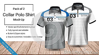 Polo collar t-shirt template, Vector eps10 file fully layered and editable prepared to showcase the custom design Vector Illustration