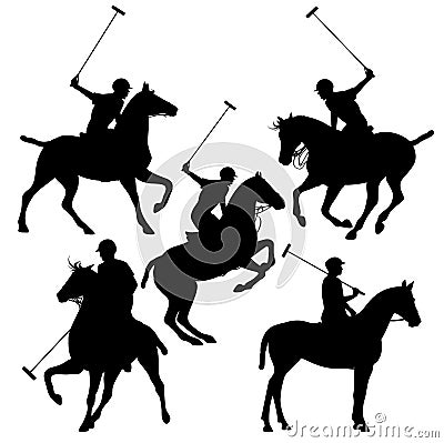 Polo horsemen silhouette set Vector Illustration