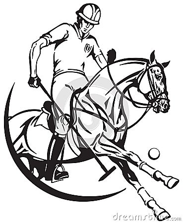 Polo pony horse and player . Equine sport club Vector Illustration