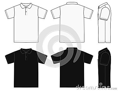 Polo shirt ,golf shirt template illustration /no pocket type /front,back,side / black & white Vector Illustration