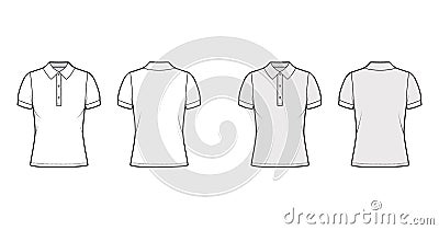 Polo shirt technical fashion illustration with cotton-jersey short sleeves, oversized, buttons along the front outwear Vector Illustration