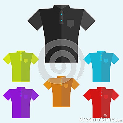 Polo shirts colored templates for your design in flat style. Vector Illustration