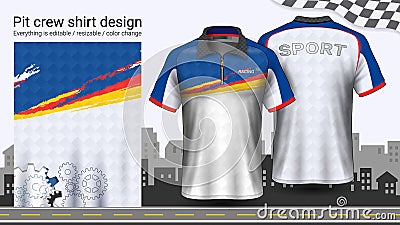 Polo t-shirt with zipper, Racing uniforms mockup template for Active wear and Sports clothing. Vector Illustration