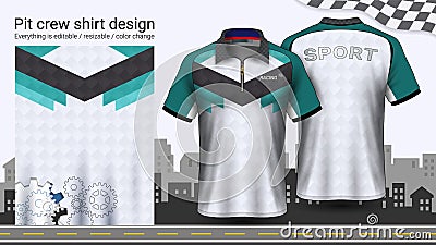 Polo t-shirt with zipper, Racing uniforms mockup template for Active wear and Sports clothing. Vector Illustration