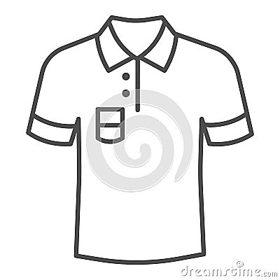 Polo thin line icon, Summer clothes concept, unisex shirt sign on white background, casual t-shirt icon in outline style Vector Illustration