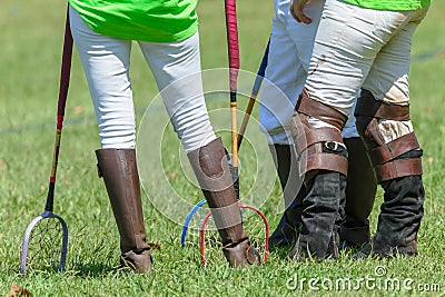 Polocrosse Players Closeup Boots Rackets Stock Photo