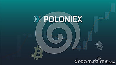 Poloniex cryptocurrency stock market name with logo on abstract digital background. Vector Illustration