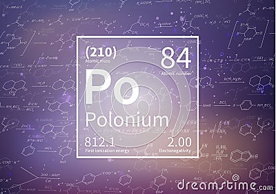 Polonium chemical element with first ionization energy, atomic mass and electronegativity values on scientific Vector Illustration