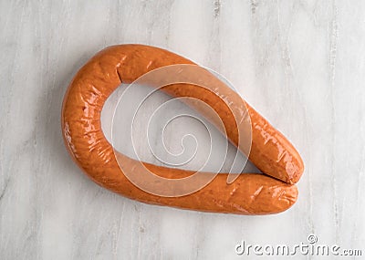 Polska Kielbasa on a gray marble cutting board. Stock Photo