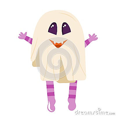 Poltergeist, a cute ghost for the Halloween holiday is isolated on white background. Vector illustration in cartoon Vector Illustration