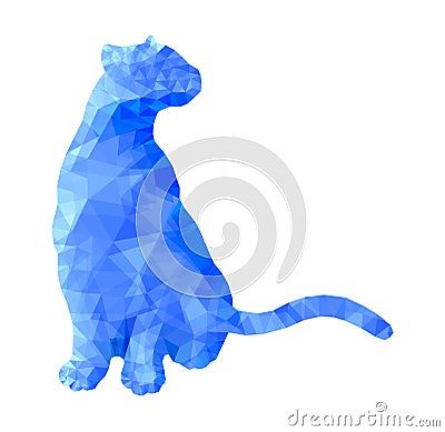 Poly animal cat sitting in blue polygonal abstract vector illustration Vector Illustration