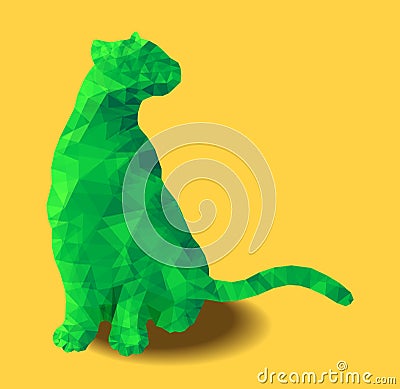 Poly animal cat sitting colored green polygonal abstract vector illustration Vector Illustration