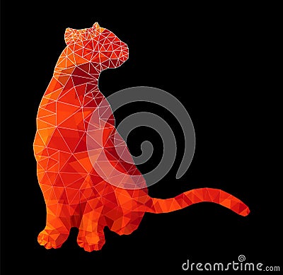 Poly animal cat sitting in red rubypolygonal abstract vector illustration Vector Illustration