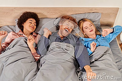 polyamory concept, three adults, man and Stock Photo