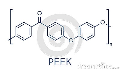 Polyether ether ketone PEEK polymer, chemical structure. Skeletal formula. Vector Illustration