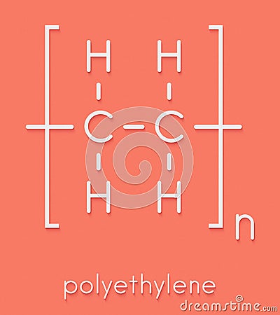 Polyethylene PE, polythene, polyethene plastic, chemical structure. Skeletal formula. Stock Photo