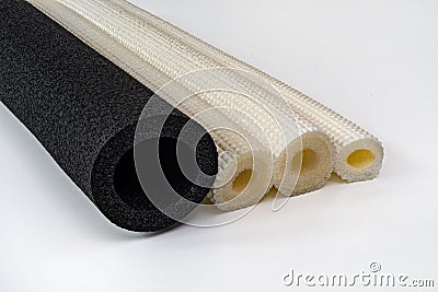 Polyethylene pipe insulation material different diameter and col Stock Photo