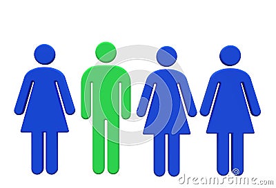 Polygamy of a single green man with multiple partners Cartoon Illustration