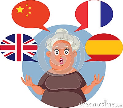 Polyglot Woman Speaking English, Chinese, French and Spanish Vector Illustration