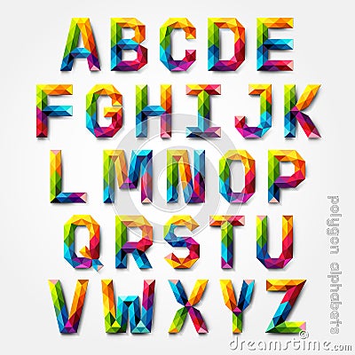 Polygon alphabet colorful font style. Vector Illustration