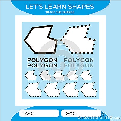 Polygon. Basic geometric shapes. Elements for children. Learn Shapes. Handwriting practice. Trace and write. Educational Vector Illustration