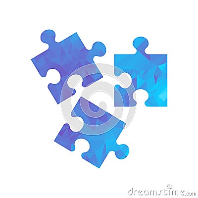 Polygon blue icon puzzle Vector Illustration