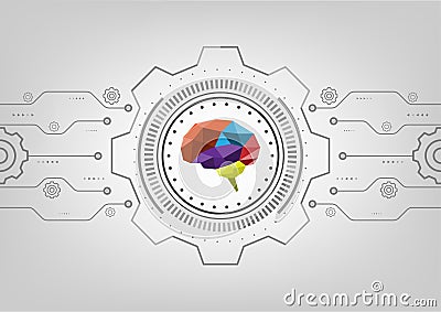 Polygon brain working and processing. Geometric creative communication thinking. Abstract futuristic science technology Vector Illustration
