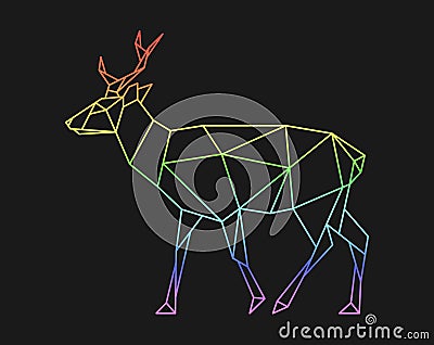 Polygon deer. Low poly animal. Geometric logo icon. Rainbow color Vector Illustration