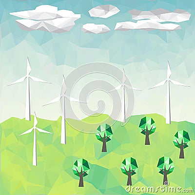 Polygon ecology environmental with wind farm Stock Photo