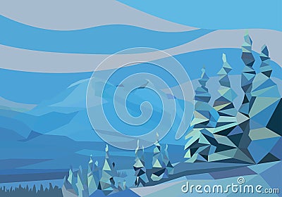 Polygon landscape. vector illustration. snow mountains and trees Vector Illustration