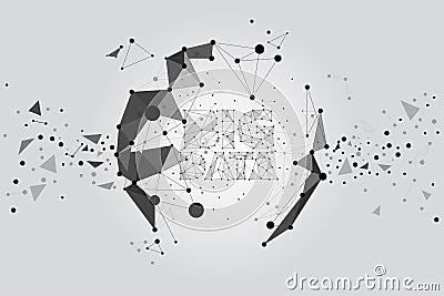 Polygon particle build to sphere: Concept of Futuristic, Big Data, Data transform Vector Illustration