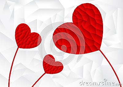 Polygon red heart arrange in flower shape with white background Vector Illustration