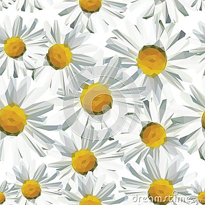 Polygon seamless pattern of daisies white Vector Illustration