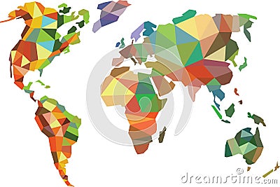 Polygonal abstract colour vector world map Vector Illustration