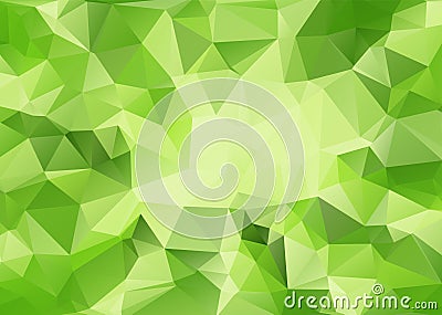 Polygonal abstract with focusing light in the middle and green gradient background. Vector Illustration