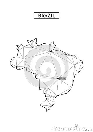 Polygonal abstract map of Brazil with connected triangular shapes formed from lines. Capital of city - Brasilia. Good poster for Stock Photo