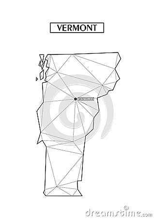 Polygonal abstract map state of Vermont with connected triangular shapes formed from lines. Capital of state - Vector Illustration