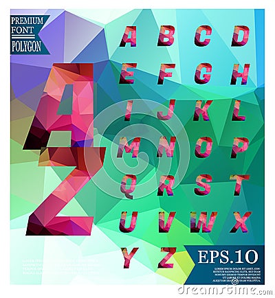 Polygonal alphabet, faceted capital letters on abstract Vector Illustration