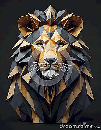 Polygonal Artistry in Geometric Style Lion, generated with AI Stock Photo