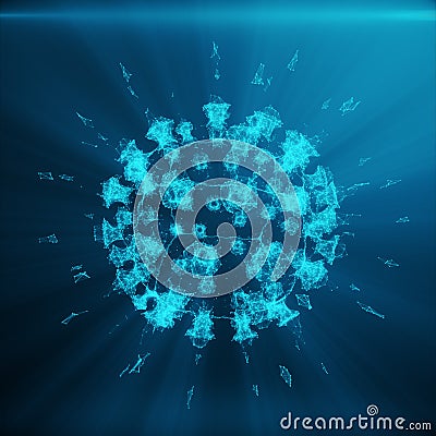 Polygonal Bacteria or Virus concept. Thin Line Concept. Polygonal Consisting Blue Dots and Lines. Blue Structure Style Stock Photo