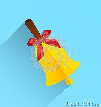 Polygonal bell with ribbon bow, modern flat icon with long shadow Vector Illustration